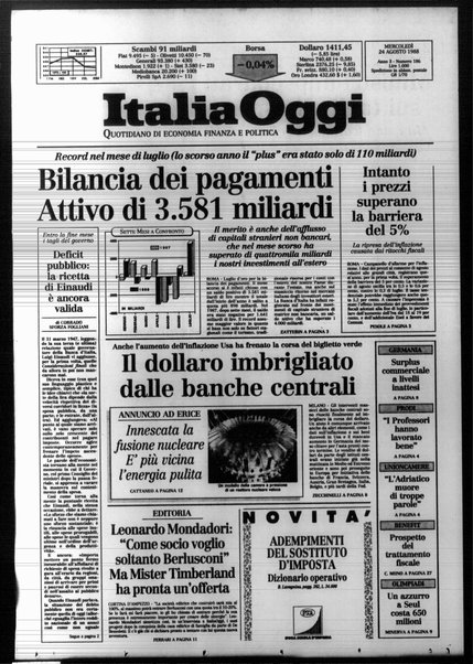 Italia oggi : quotidiano di economia finanza e politica